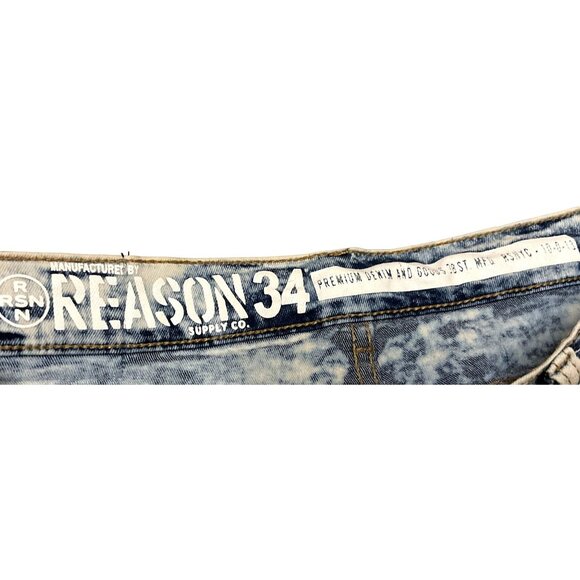 VTG Y2K REASON ACID WASH JEANS SZ 34 X 33 MOTO GRAPHIC PRINT ZIPPER POCKET MENS - Picture 5 of 8